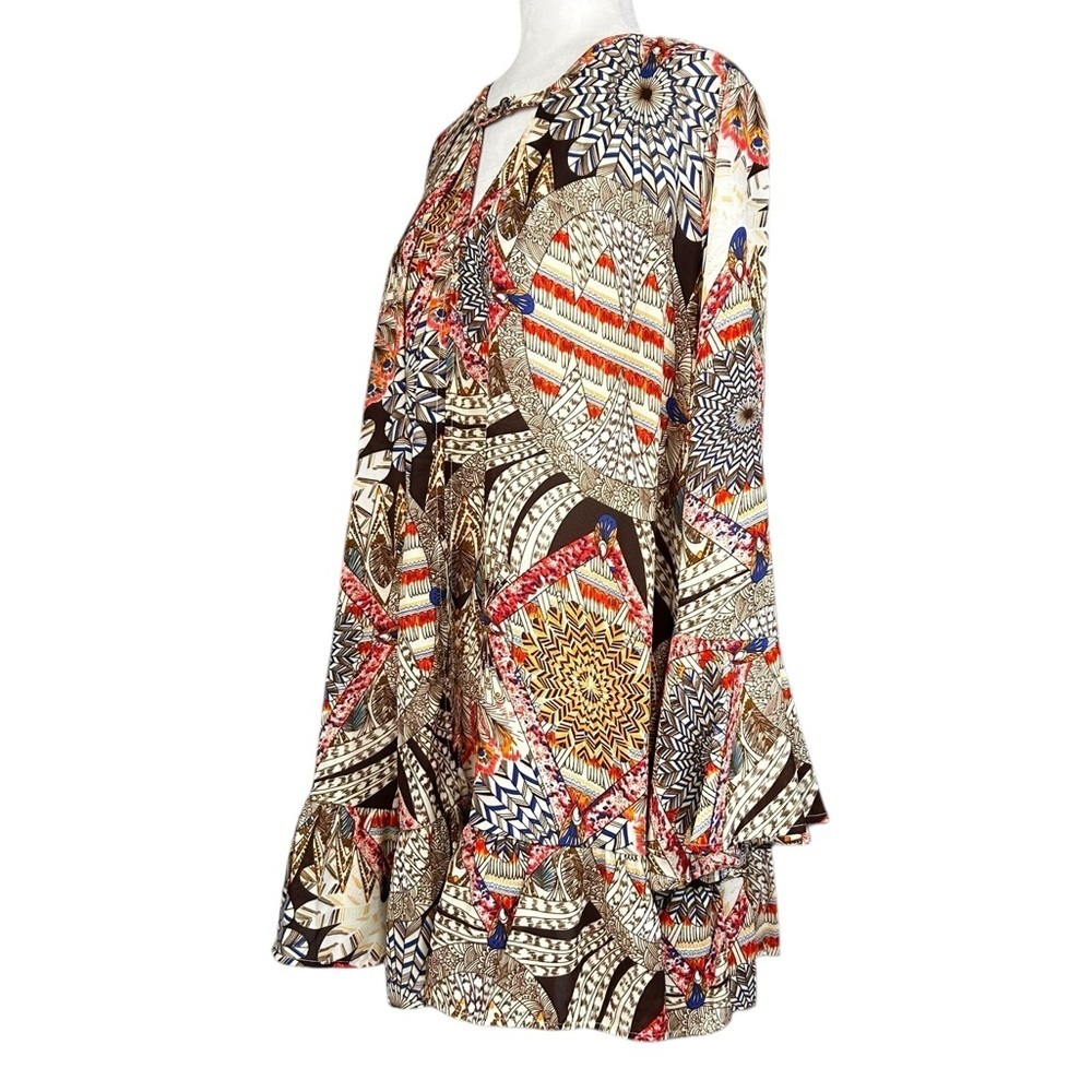 Umgee Boho Dress SM Tiered Tunic Flowy Bohemian Bell Sleeves Babydoll Oversized - Picture 5 of 11